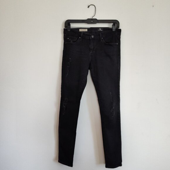 Ladies SZ 26R Adriano Goldschmied Black Distressed Legging Jean - Picture 1 of 6
